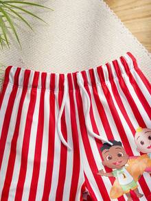 CoComelon X SHEIN Bañador de niño con estampado de rayas y dibujos animados, con cintura con cordón - Rojo - Ver 5