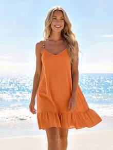 Sylviya Women's Casual Beaded Strap Vacation Dress - Orange - View 6