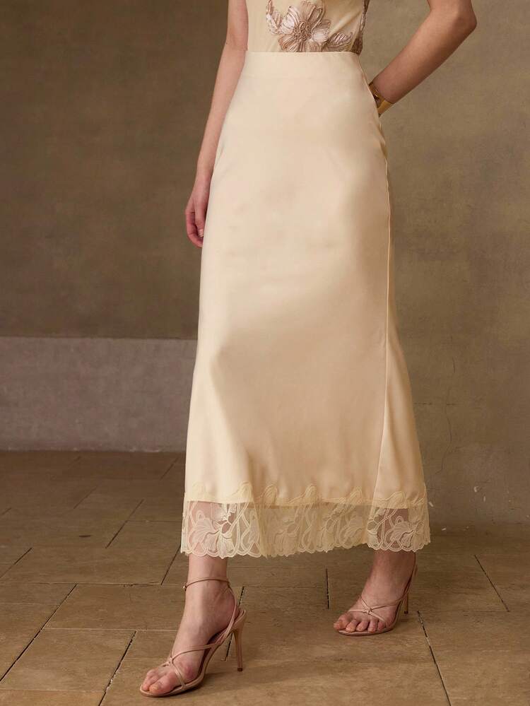 WOMEN'S CONTRAST LACE HEM MERMAID SKIRT