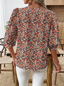 EMERY ROSE Women's Casual Commuter Printed Lantern Sleeve Shirt - Multicolor - View 2
