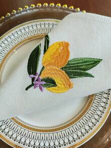 Cirelle 1/2/4入 新鮮檸檬刺繡布餐巾，米色棉麻可重複使用布餐巾，多用途晚餐餐巾/餐墊，適用於廚房餐桌、節日、派對、婚禮、農舍風格用餐與居家裝飾 - 黃色 - 查看 6