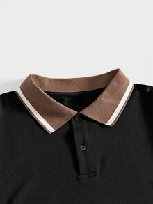 COMVAIL 大尺碼男士拼色休閒日常短袖 Polo 衫 - 黑色 - 查看 6