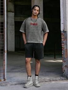 PAVTROS Kaos Bordir Fashion Pria (Cetakan Semprot Asimetris), Liburan - Dark Grey - View 5