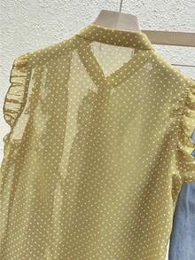 Franclia Áo kiểu nữ bằng vải chiffon chấm bi đen, kiểu dáng thanh lịch lãng mạn với đường viền xếp ly. - Màu vàng ngỗng - Xem 3