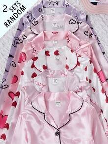 SHEIN 4件套情人节服装及装饰套装，女童休闲舒适红白爱心印花卫衣和裤子2件套家居服（随机2件上衣+2条裤子） - 彩色 - 查看 7