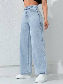 SHEIN ICON Quần Jeans Denim Màu Trơn Thường Ngày Cho Nữ - Rửa nhẹ - Xem 4