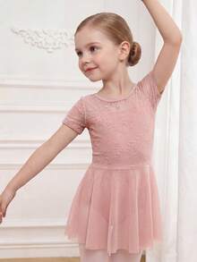 SHEIN Young Girls Clothes Sportswear,Light Pink Floral Ballet Skirt, Cute, Christmas, Back To School - Pink - View 4