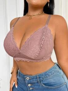 SHEIN Lingerie Renda Seksi Elegan & Nyaman untuk Wanita Ukuran Besar - Berwarna merah muda - View 3