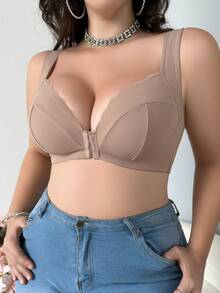 Plus Size Adjustable Front Button Seamless Comfortable Bra - Camel - View 3