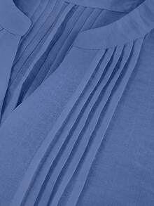 SHEIN LUNE CURVE Plus Size Shirt With Shoulder Ruffle Splice, Textured Linen Comfortable Blouse - Blue - View 4