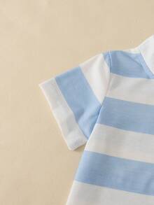 Souflis Souflis Newborn Striped Top And Solid Color Shorts Set - Blue and White - View 6