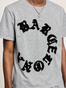 ROMWE MEN Street Life Men's Casual Fashion Street Daily Commute Letter Embroidered Dropped Shoulder Loose T-Shirt And Drawstring Waist Shorts Set, Summer - Grey - View 2