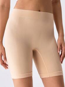 Loungeista Mid-High Waisted Seamless Tummy Control Shorts For Women, Knee Length, Anti-Chafing Cycling Shorts - Apricot - View 3