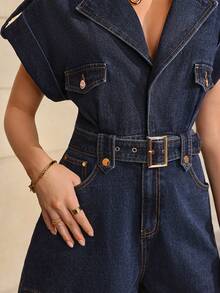Selenza Đồ liền thân denim nữ dáng rộng thoải mái có thắt lưng eo - Rửa tối - Xem 5