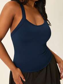 Voyena Women's Plus Size Solid Color Casual Versatile Daily Wear & Sports T-Shirt - Navy Blue - View 3