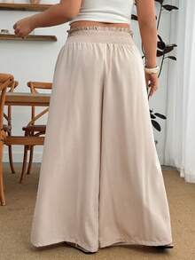 Enliva Pantalones de lino de pierna ancha de cintura alta y holgados, talla grande, para Body con forma de manzana y redondeado - Caqui - Ver 2