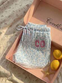 CovetEZ Quần short nữ in họa tiết da báo, quần short nữ kiểu dáng thường ngày, quần boxer nữ, quần short mùa hè dễ thương, trang phục mùa hè cho nữ. - Xanh và trắng - Xem 4