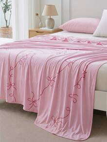 1 buah Selimut Polyester Bermotif Pita, Terasa Sejuk, Kreatif dan Menyenangkan, Terbuat dari Polyester yang Nyaman dan Bernapas, Cocok untuk Musim Panas, Digunakan di Kamar Tidur, Dekorasi Rumah - Berwarna merah muda - View 2
