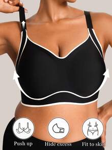 Barelissa Plus Size Women Wireless Minimalist Bra - Black - View 8
