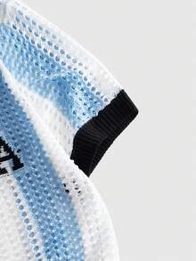ROMWE MEN Prep World Cup Men's V-Neck Contrast Trim Letter & Number Pattern Casual Versatile Daily Wear Knit Top - Multicolor - View 4