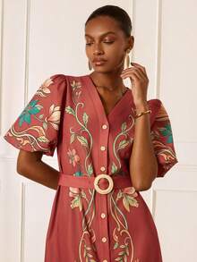 Lilora Vestido elegante de mujer con mangas de pétalos florales para vacaciones - Multicolor - Ver 1