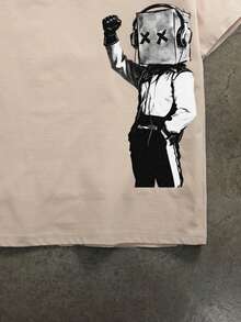 Torvinic Men Street Fashion Racing Champion No.23 Print Loose Drop Shoulder T-Shirt, Holiday - Khaki - View 4