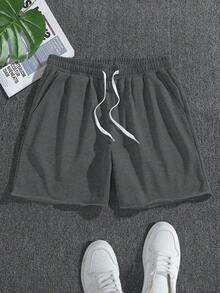 Manfinity Homme Plus Size Men's Summer Casual Distressed Contrast Drawstring Waist Shorts - Grey - View 3