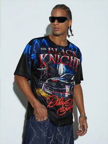 Modcrash Men's Round Neck Casual Short Sleeve T-Shirt With Racing Car Elements - Black - View 1