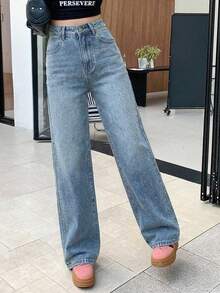 DAZY Women's High Waist Pockets Loose Wide Leg Jeans - Blue - View 3