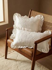 Pack Of 1, Pure White Lotus Leaf Edge, Embroidery, Hollow, Embroidery, Decorative Pillow Pillowcase - Multicolor - View 4