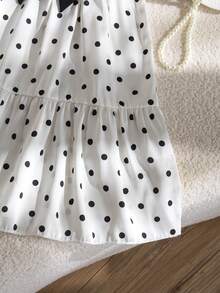 SHEIN Elladie kids 1pc Girls Polka Dot Print Square Collar Petal Sleeve Dress, Cute & Fashionable Beach Dress For Summer Vacation - Black and White - View 4