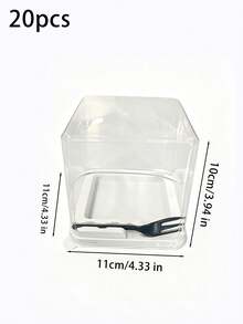 10/20pcs Square Cake Box Sets, Black Forks, Multi-Layer Cake Box, Transparent Dessert Packaging Box, Suitable For Dessert And Cake Packaging, For Use In Kitchens And Cake Shops - Multicolor - View 4