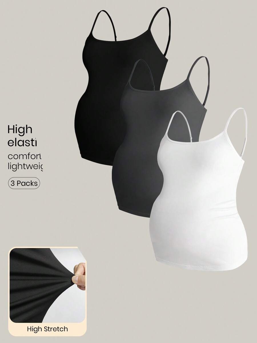Modmama 3pcs Solid Color Casual Versatile Maternity Camisole Tank Tops For Daily Outings - Dark Grey - View 1