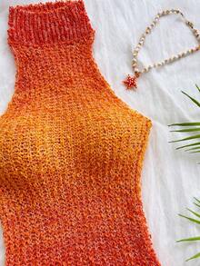Soleia New Holiday Casual Beach Sunset Gradient Color Knit Top, Beach Vacation, Road Trip City Holiday, Date Afternoon Tea, No Bra Pads - Multicolor - View 5