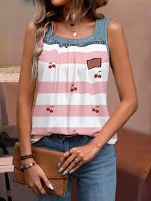 EMERY ROSE Plus Size Women Colorblock Pattern Top, Striped Tank Graphic T-Shirt, Plus Size Vest Top - Multicolor - View 6