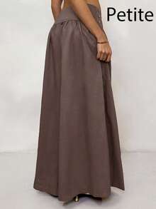 SHEIN PETITE Quần ống rộng cạp thấp kiểu retro, quần dài nữ dáng suông, tôn dáng, thích hợp cho mùa thu, trở lại trường học. - Cà phê nâu - Xem 2