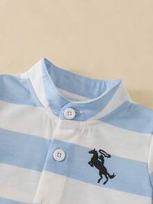 Souflis Souflis Newborn Striped Top And Solid Color Shorts Set - Blue and White - View 5