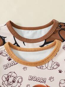 Baby Boy Casual Cartoon Bear Pattern Slim Fit Round Neck Comfortable Short Sleeve Pants Pajamas, Suitable For Spring & Summer 4 SETS RANDOM Snug Fit - Multicolor - View 5