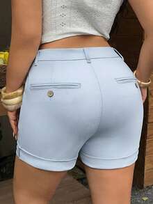 Sunnyshic Plus Size Women Casual Versatile Denim Shorts With Pockets - Blue - View 2