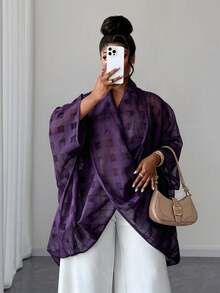 Maweii Plus Size Fashionable Commuter Twist Collar Blouse - Purple - View 4