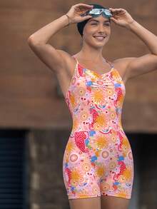 Swim Nautrix 1 pièce Maillot de bain monokini élégant à bretelles fines avec imprimé aléatoire - Multicolore - Voir 2