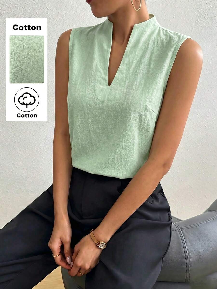 SHEIN Raffinéa 女款休閒無袖純色上衣,夏季 - 薄荷綠 - 查看 1