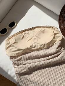 Comfortcana Áo quây độn ngực kẻ sọc vân nổi nữ mới Xuân/Hè 2026 - Màu Khaki - Xem 4