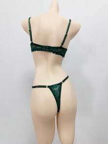 SHEIN Women Bra & Panty Sets Rantai Plain Seksi - Dark Green - View 7