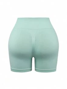 SHEIN Sports Women's Solid Color Casual Fitness Shorts - Mint Green - View 2