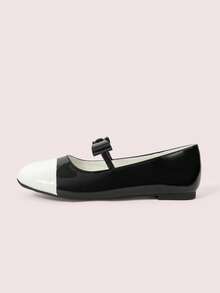CUCCOO DOLLMOD Women's Shoes, Black And White Contrasting Glossy Texture, Bow Ballet Flats, Round Toe Comfortable Mary Jane Shoes, Soft Foot Flat Shoes For Daily Wedding Parties - Black and White - View 4