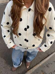SHEIN EZwear 女士白色波点梭织常规外套 - 杏色 - 查看 8