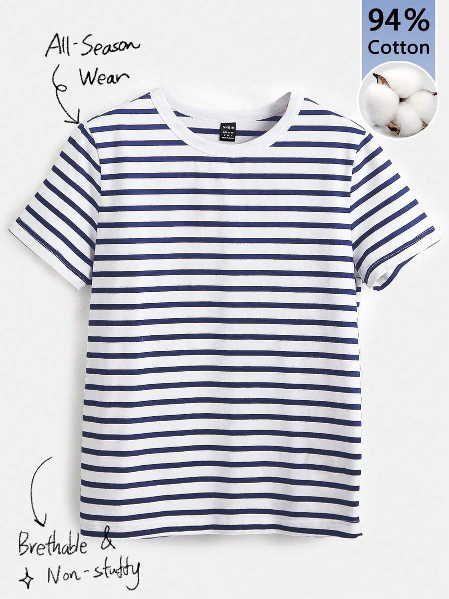 Tseoso Camiseta De Rayas Con Colores Contrastantes Para Damas - Azul y blanco - Ver 1