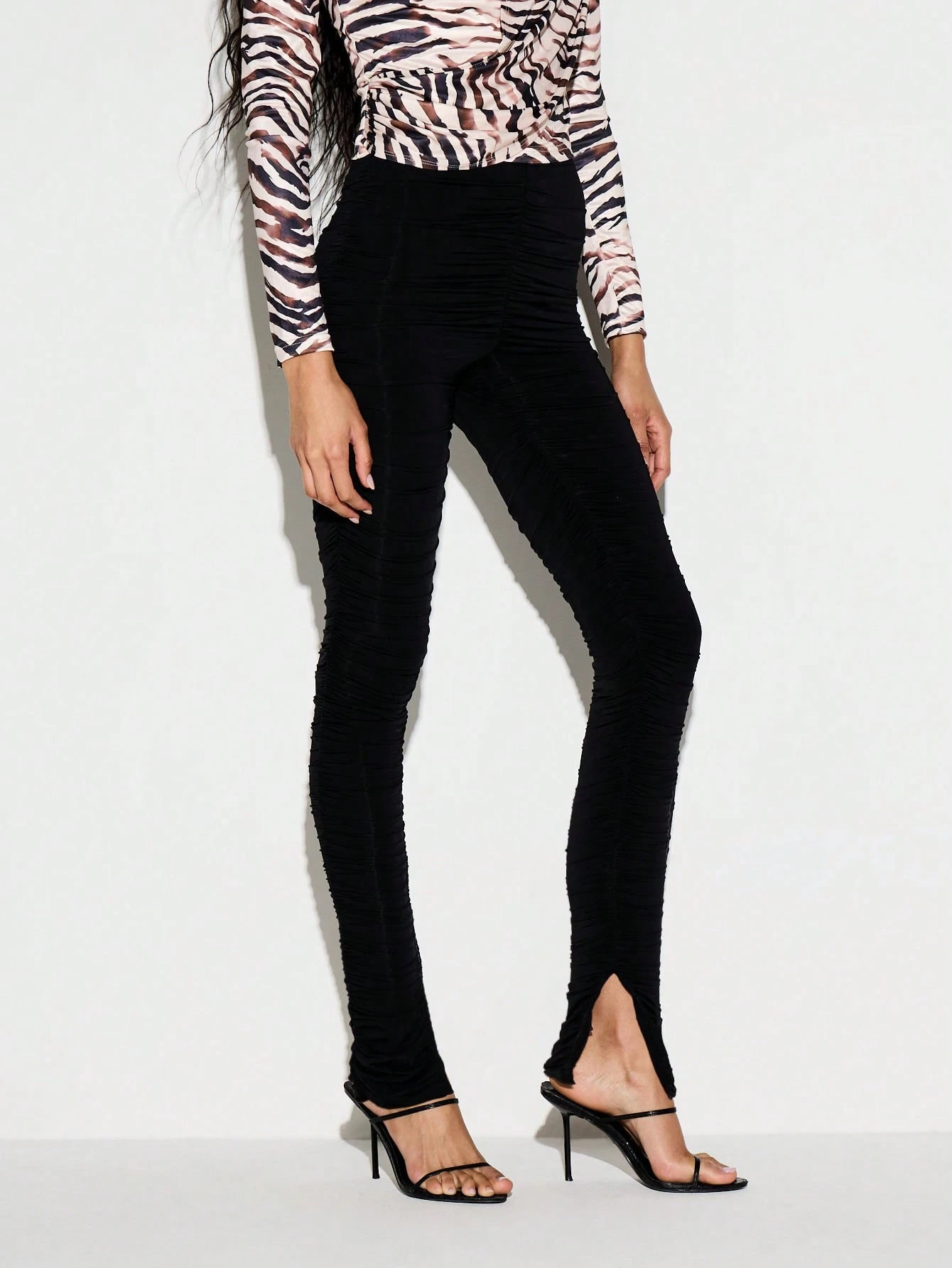 Black Ruched Split Hem Leggings