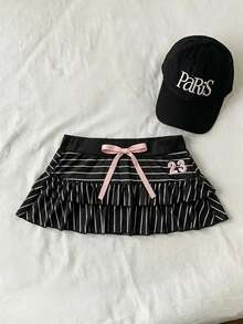 Flirla Women's Summer Striped Casual Skirt, Ruffled Hem A-Line Skirt - Black - View 1